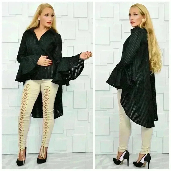 STUNNING BLACK Hi Low BLOUSE - Picture 2 of 4